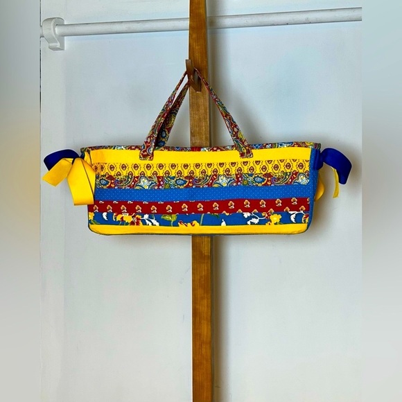 Vibrant & Colorful Art to Wear Beach Tote Bag with Fabric-Covered Button Closure - Picture 4 of 13